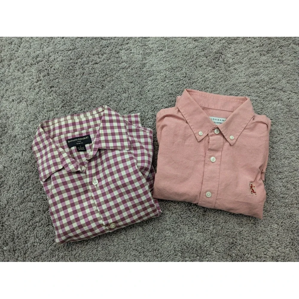 Lot of 2 Giordano Banana Republic Button Up Shirt Mens Small Slim‎ Fit Preppy
